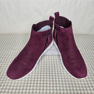 Cole Haan Zerogrand City Waterproof Winetasting Red Nubuck Suede Ankle Booties